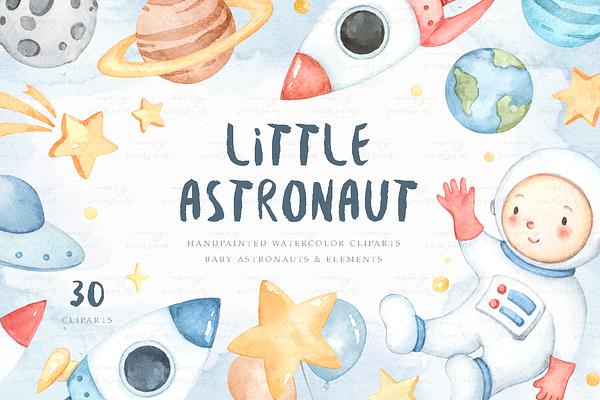 Little Astronaut Watercolor Clip Art