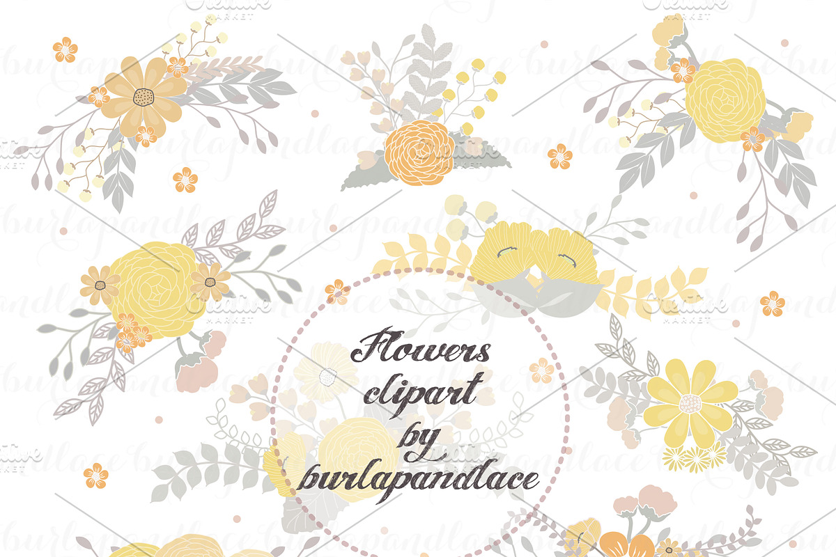 Flowers clipart yellow/grey in Illustrations - product preview 8