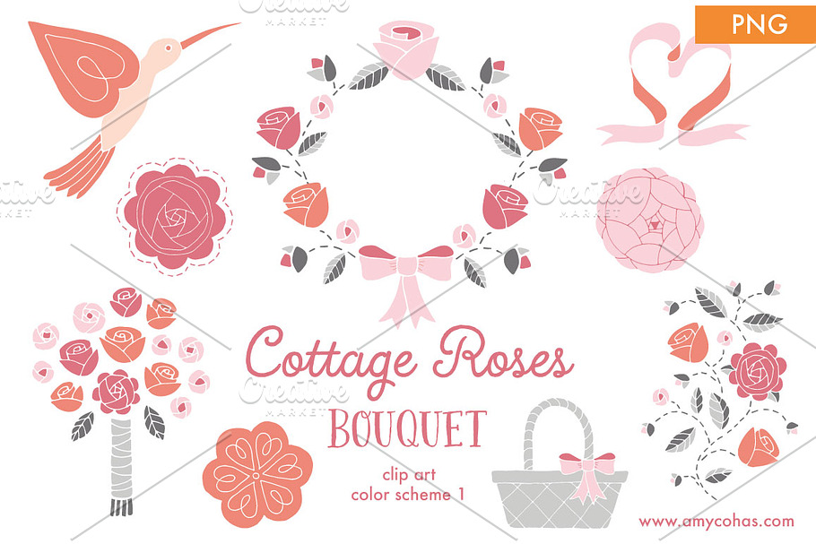 Cottage Roses Bouquet 1: Clip Art