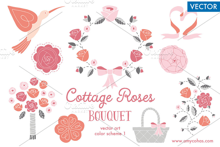 Cottage Roses Bouquet 1: Vector Art