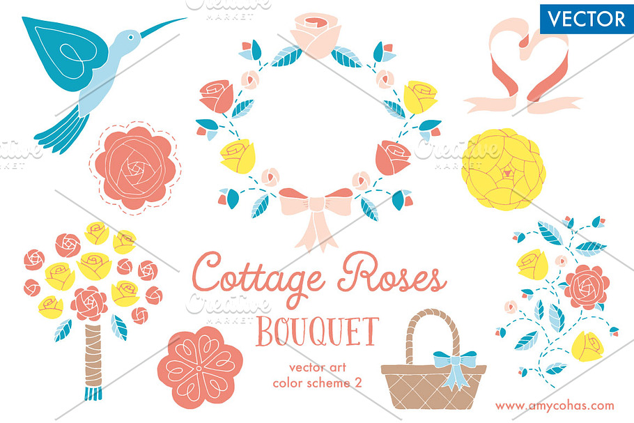 Cottage Roses Bouquet 2: Vector Art