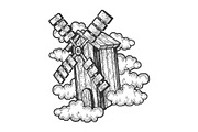 Flying windmill sketch vector