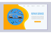 Car repair service banner with auto