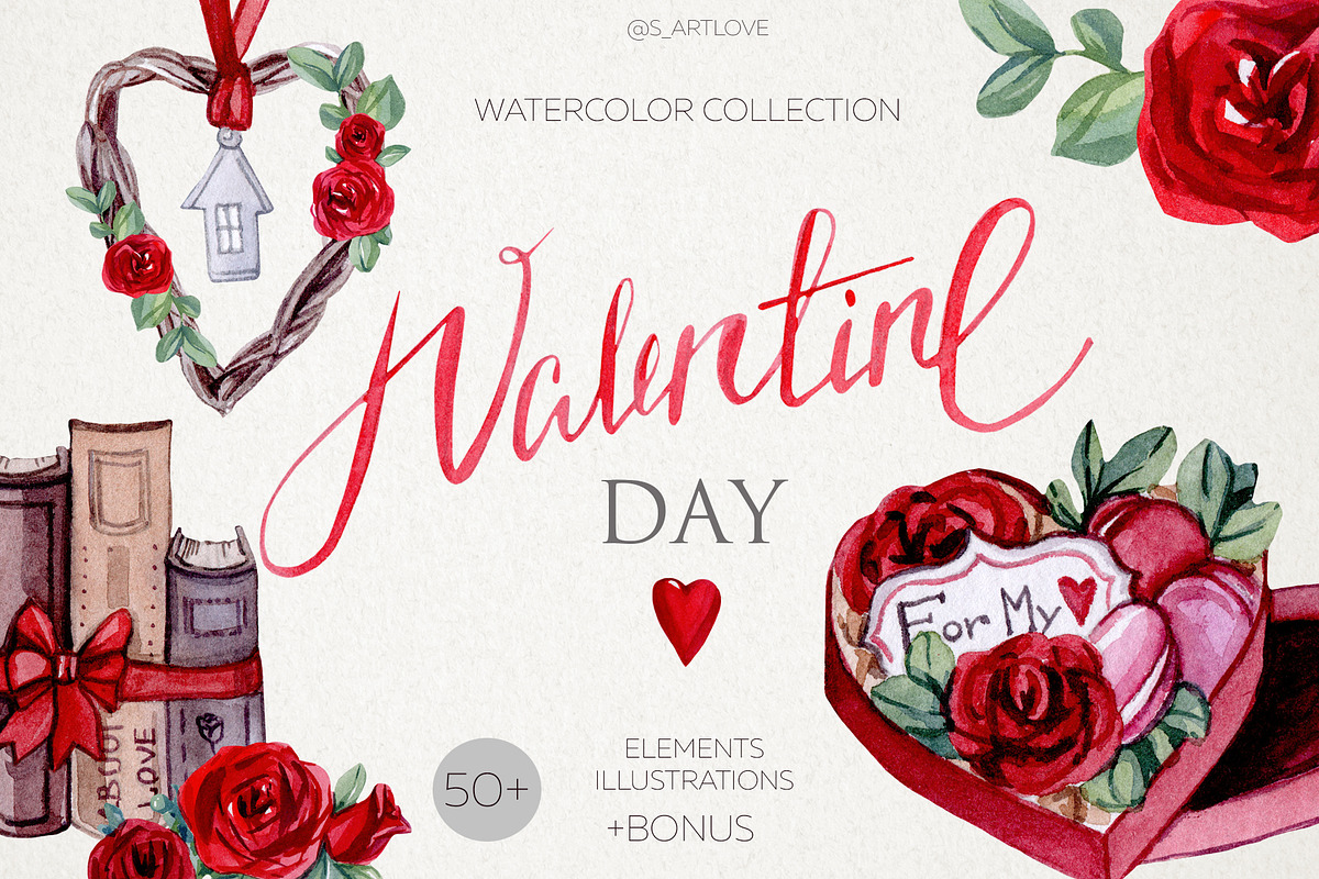 Watercolor Valentine collection in Illustrations - product preview 8