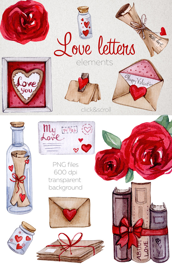 Watercolor Valentine collection in Illustrations - product preview 2