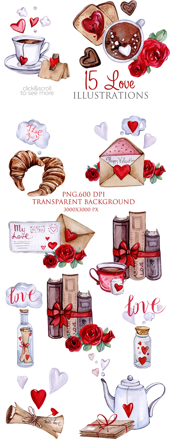 Watercolor Valentine collection in Illustrations - product preview 6