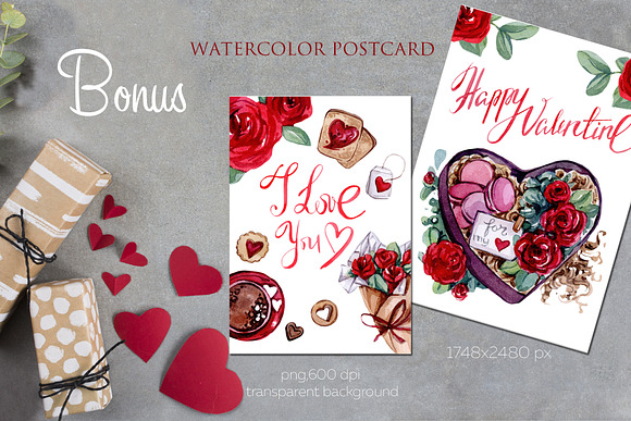 Watercolor Valentine collection in Illustrations - product preview 9