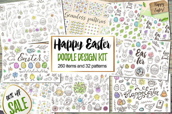 Happy Easter Doodle Design Bundle