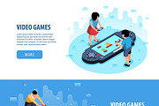 Isometric video game banners