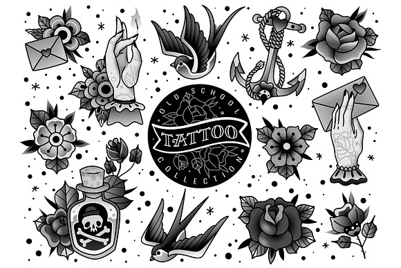 Old school traditional tattoo set in Illustrations - product preview 1