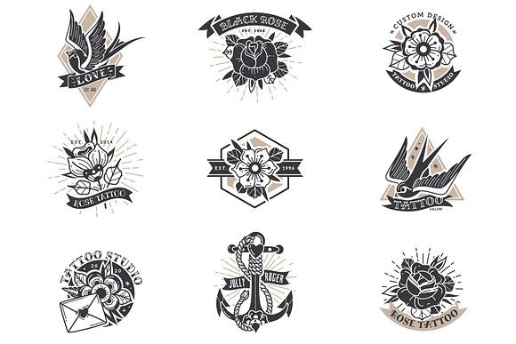 Old school traditional tattoo set in Illustrations - product preview 4