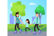 Family Roller Skating Together