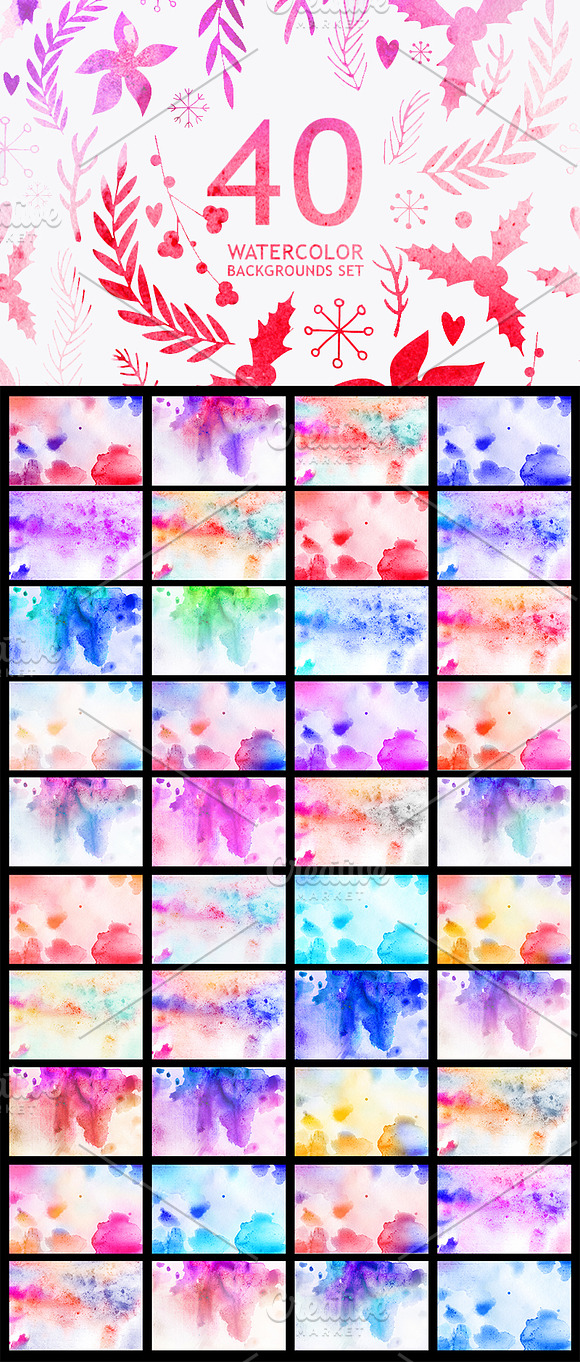 40 Watercolor backgrounds pack in Textures - product preview 3