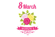 8 March Womens Day Roses, Vector