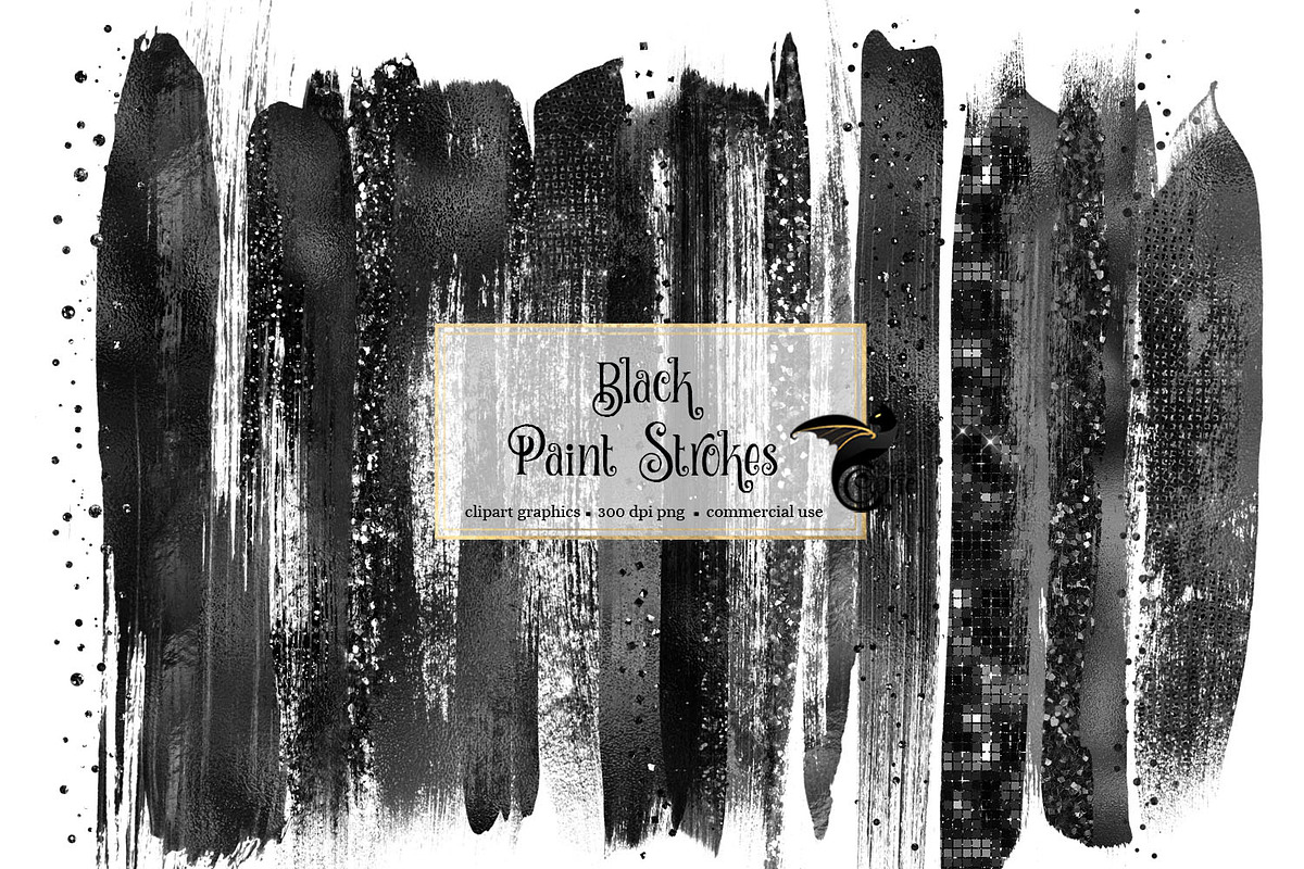 Black Brush Strokes Clipart in Illustrations - product preview 8