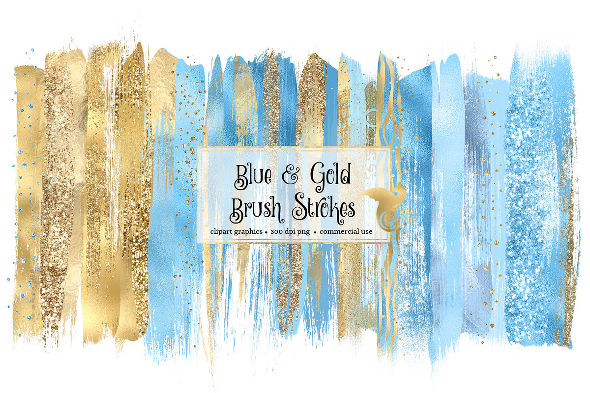 Blue and Gold Brush Strokes in Objects - product preview 8