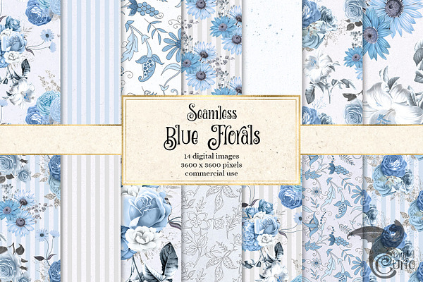 Blue Floral Digital Paper