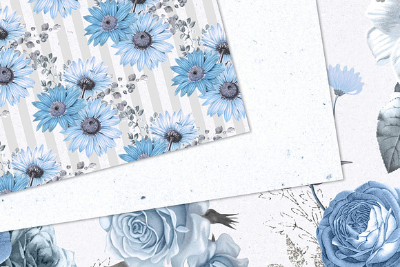 Blue Floral Digital Paper in Patterns - product preview 1