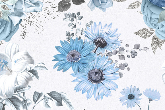 Blue Floral Digital Paper in Patterns - product preview 2