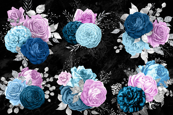 Blue Purple and Silver Bouquets in Illustrations - product preview 1