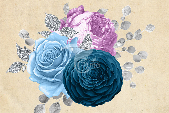 Blue Purple and Silver Bouquets in Illustrations - product preview 2