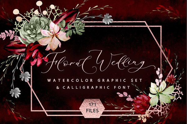 Rustic floral wedding graphic &fonts