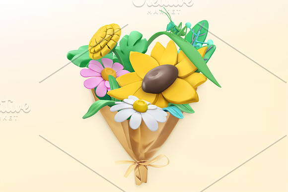 Wildflowers bouquet. Spring vectors in Illustrations - product preview 3