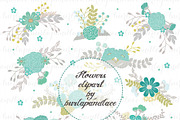 Flowers clipart teal/grey