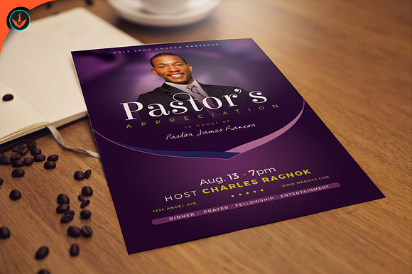 Lavender Pastor Appreciation Flyer in Flyer Templates - product preview 3