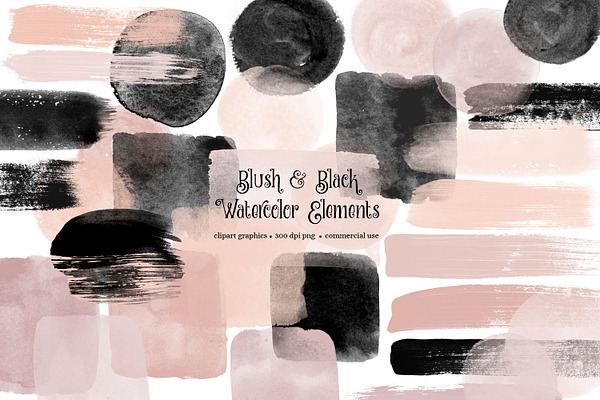 Blush and Black Watercolor Elements