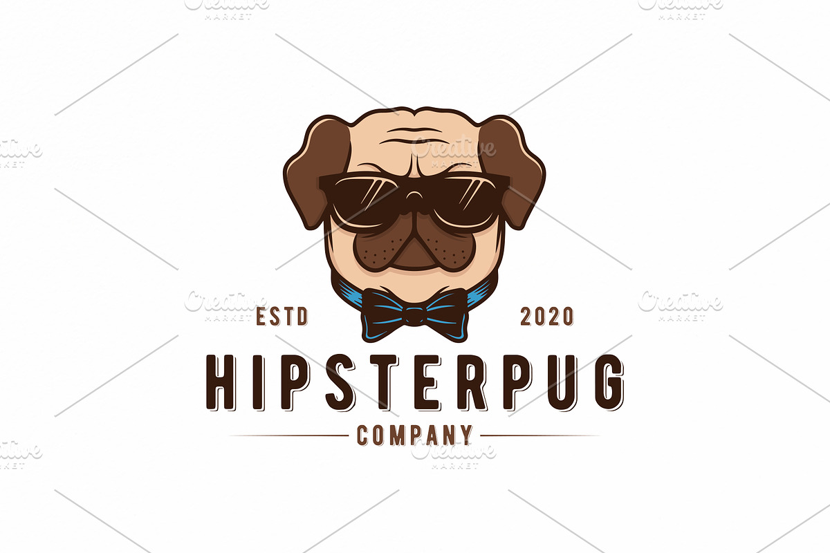 Hipster Pug Dog Logo Template in Logo Templates - product preview 8