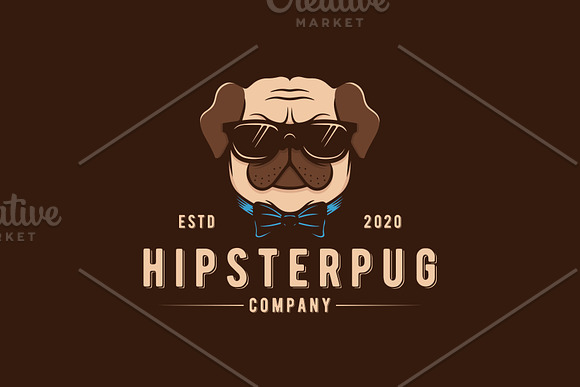 Hipster Pug Dog Logo Template in Logo Templates - product preview 1