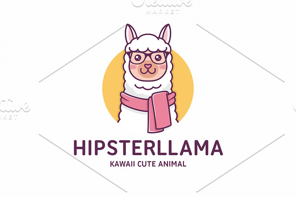 Hipster Alpaca Logo Template
