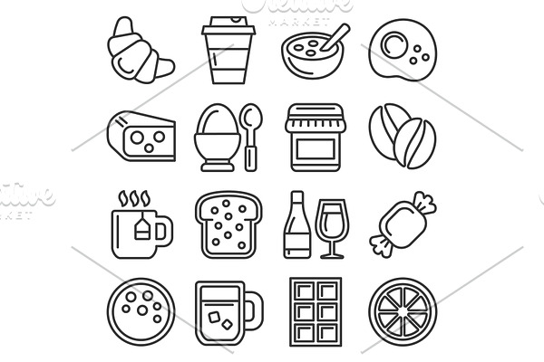 Breakfast Icons Set on White