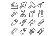DIY Hand Tools Icons Set. Line Style