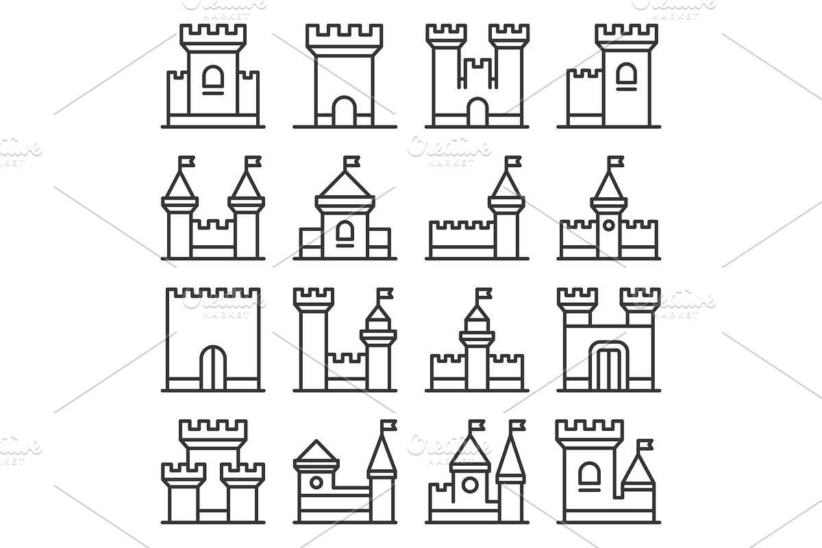Castle Icon Set on White Background in Illustrations - product preview 8