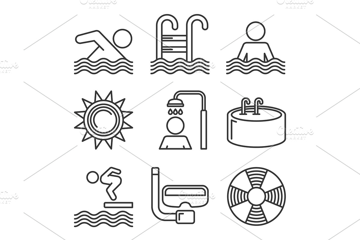 Swimming Pool Icons Set on White in Objects - product preview 8