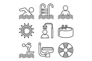 Swimming Pool Icons Set on White