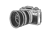 Photo camera with huge lens sketch