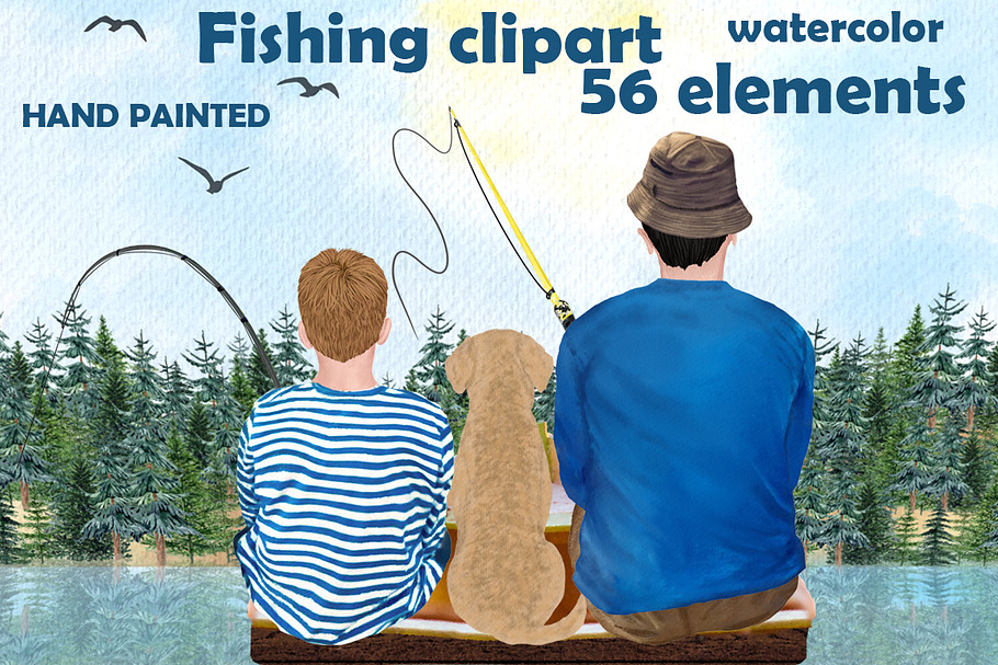 Fishing clipart, Boy and Dad fishing in Illustrations - product preview 8