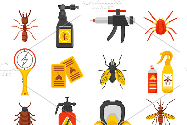 Pest control flat icons set