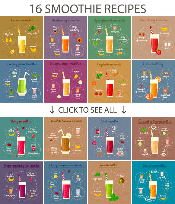 16 vector smoothie recipes in Illustrations - product preview 1