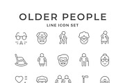 Set line icons of older people