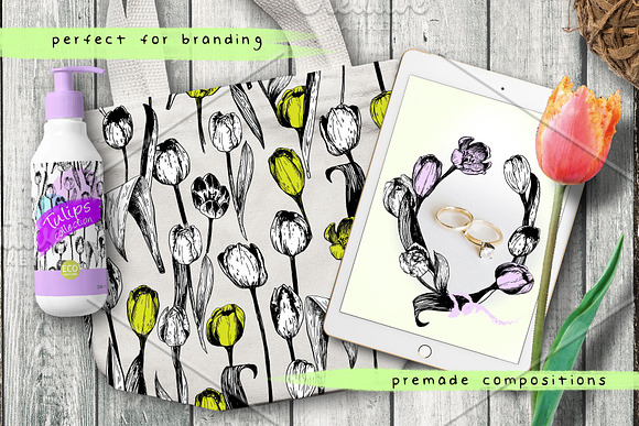 Tulips. Engraving bulb flowers. in Illustrations - product preview 3