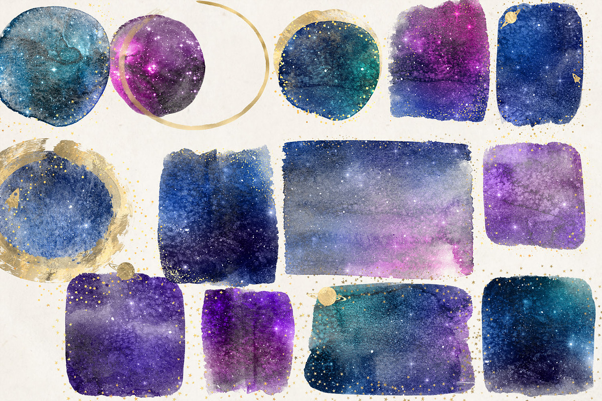 Galaxy & Gold Watercolor Elements in Illustrations - product preview 8