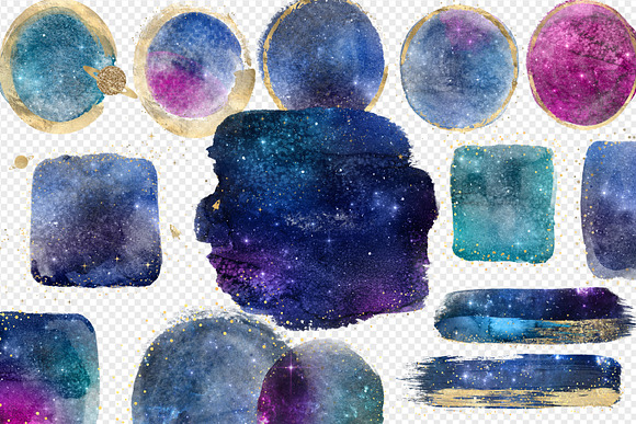 Galaxy & Gold Watercolor Elements in Illustrations - product preview 1