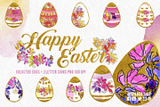 Happy Easter Eggs floral watercolor