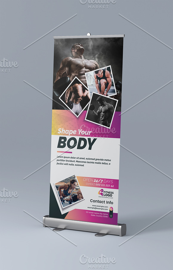 Body Building Fitness Roll up Banner in Flyer Templates - product preview 2