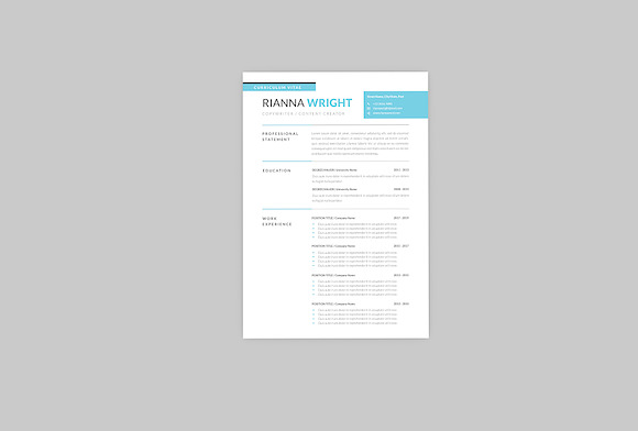 Riannna CopyWriter Resume Designer in Resume Templates - product preview 3