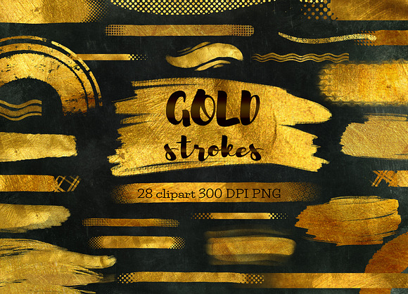 Gold Glitter Strokes clipart, 28 PNG in Objects - product preview 1